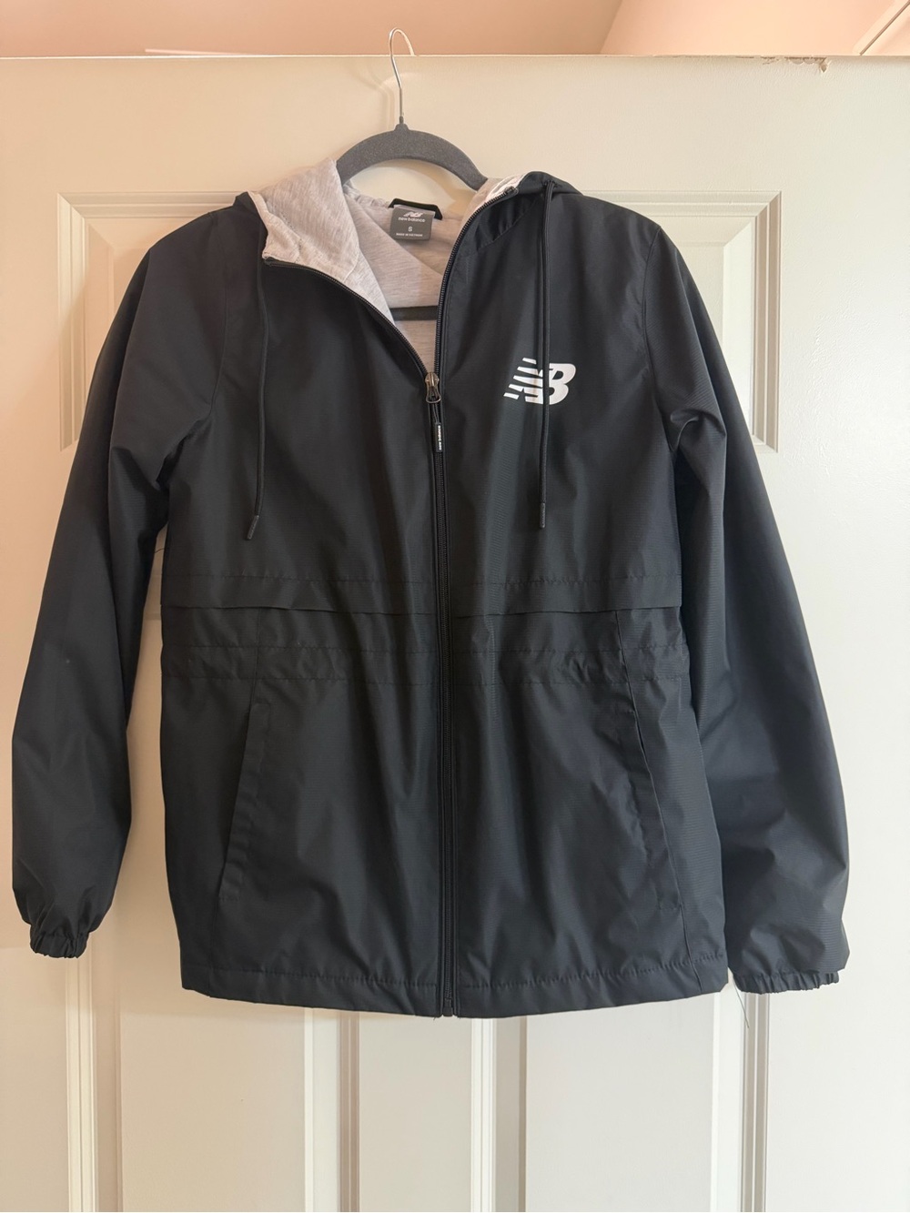 New Balance Black Hooded Rain Jacket with Gray Lining